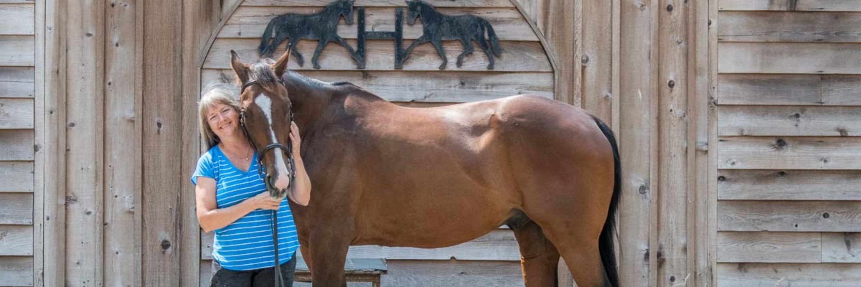 Headley holistics co-founder, shelley, sharing an embrace with her rescued OTTB Radar, Shelley has reclaimed her health by using natural holistic products like double helix water. Radar thrives because of Black Cumin Seed Press Cake