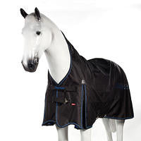 Horze Avalanche Lite Turnout features a waterproof/breathable 1200D exterior with a smooth nylon lining with a high neck and extended shoulder gussets for freedom of movement.  Sizes 69" - 78" in black.