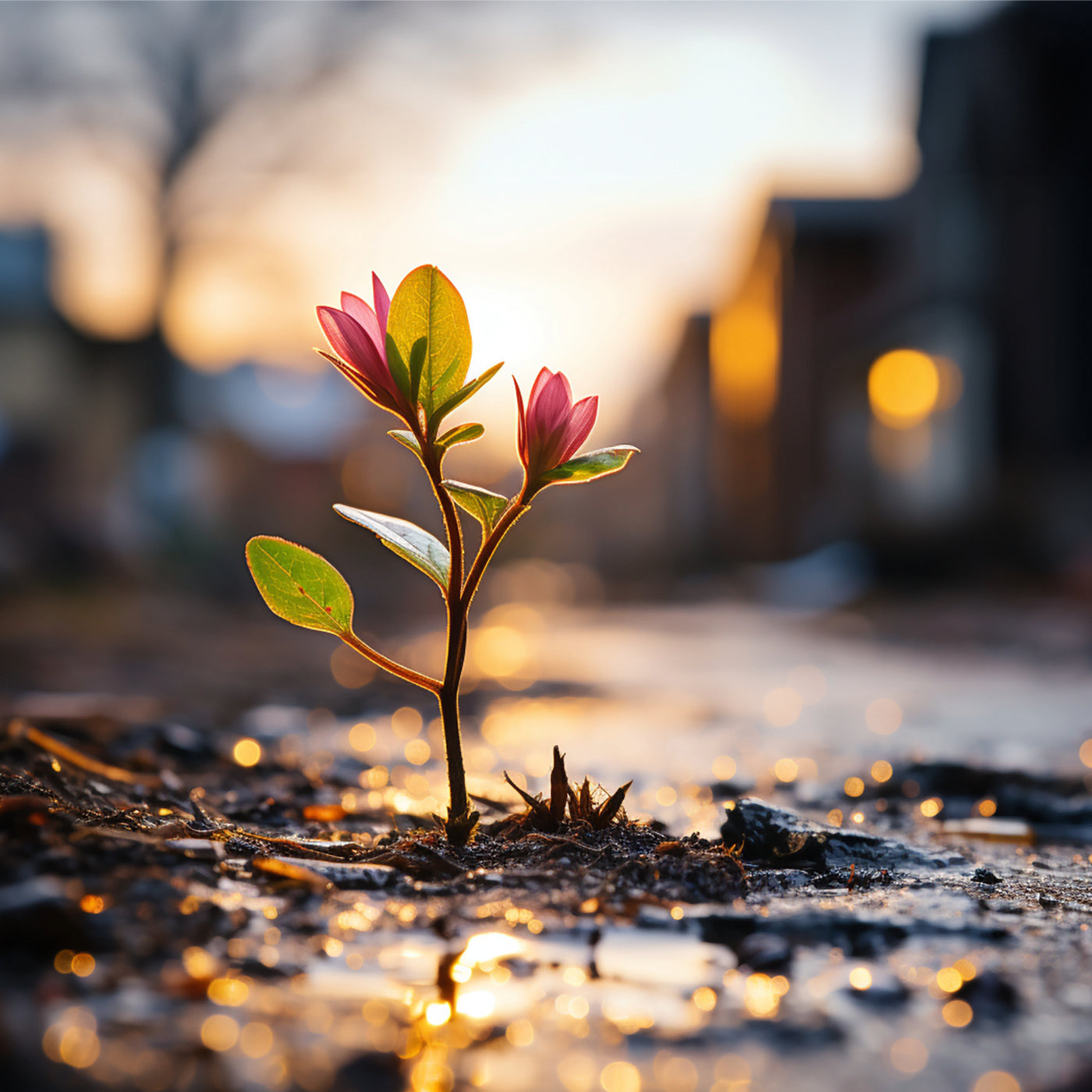 Plant growing out of the pavement in the city. Headley Holistics - Innovation in horse and dog supplements