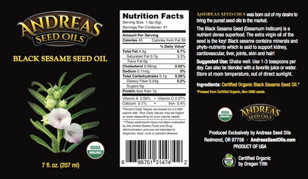Andreas Seed Oils Organic Black Sesame Seed Oil